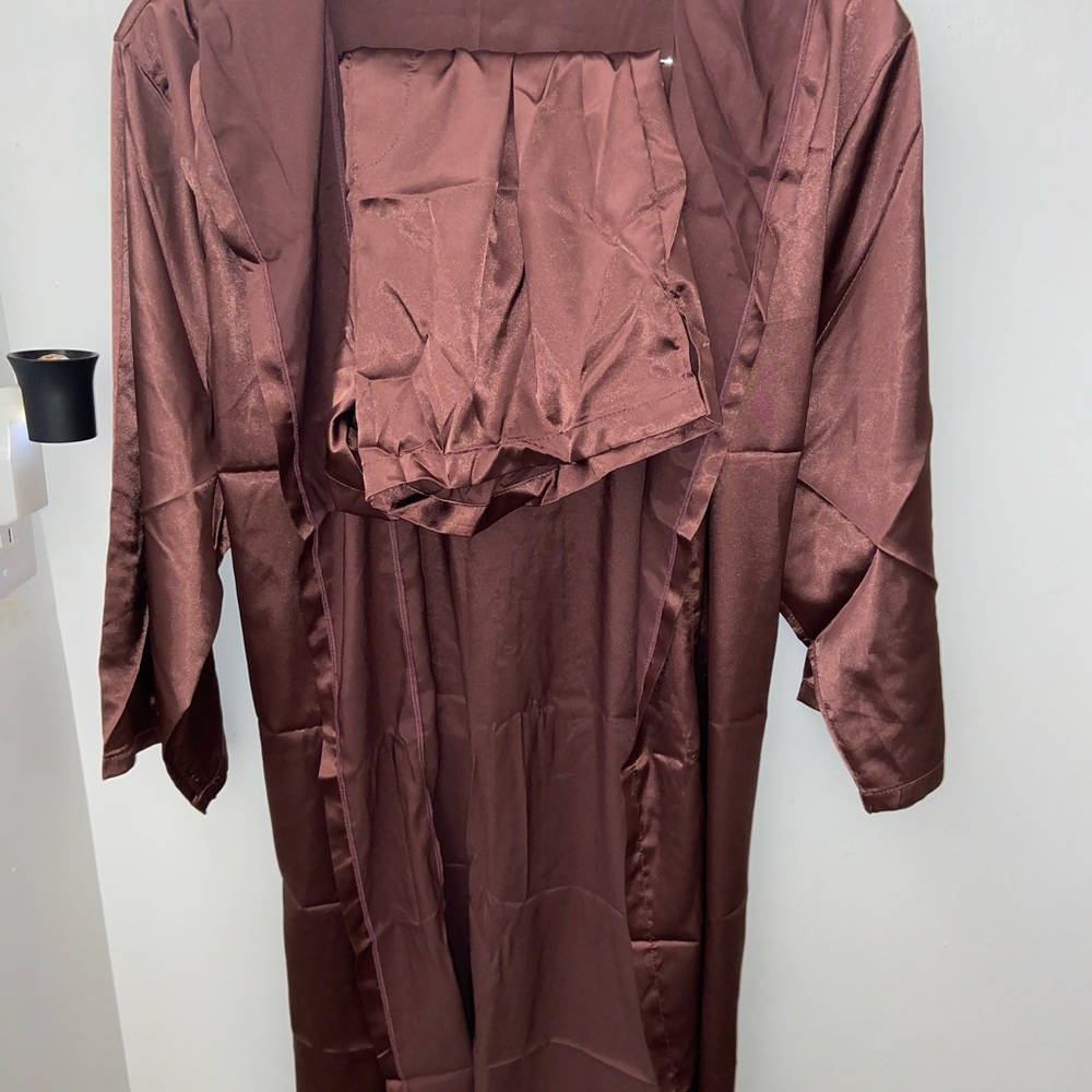 Men's Satin Hooded Robe - Brown - Picture 4 of 4